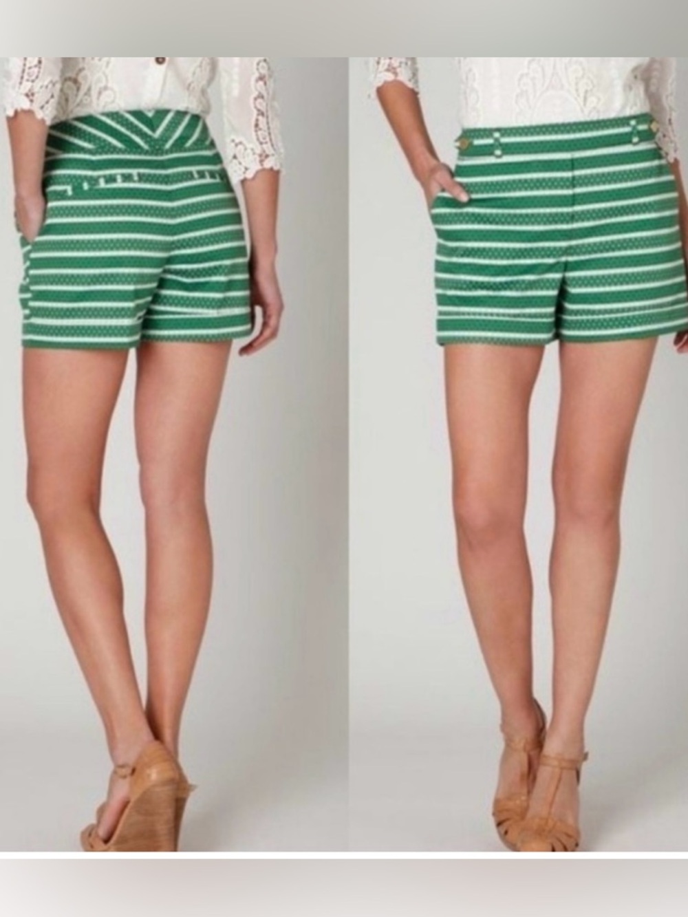 Anthropologie Meadow Rue Striped Sailor Green Women's Shorts Size 4